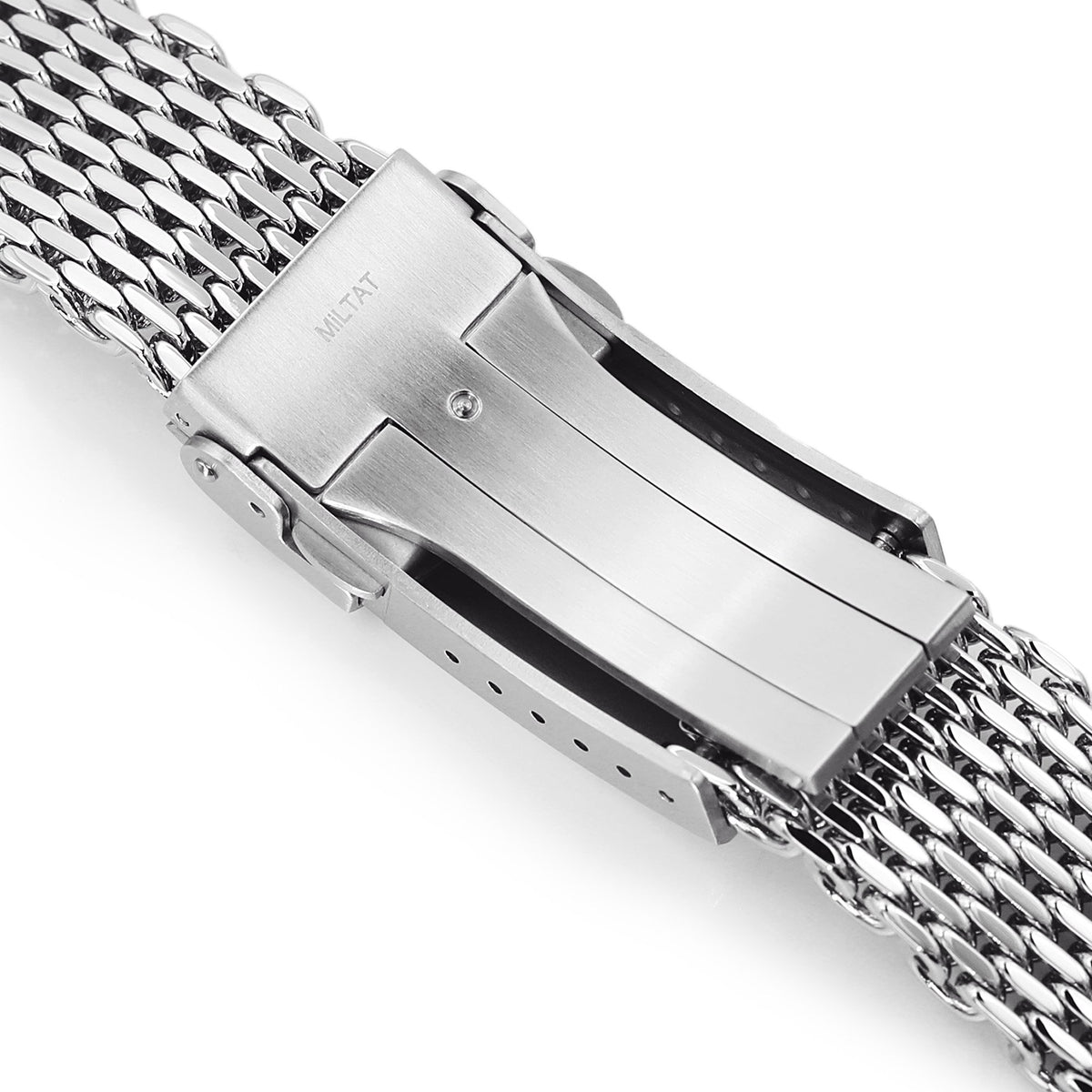 20mm Tapered "SHARK" Mesh Band Stainless Steel Watch Bracelet V-Clasp Polished Strapcode Watch Bands