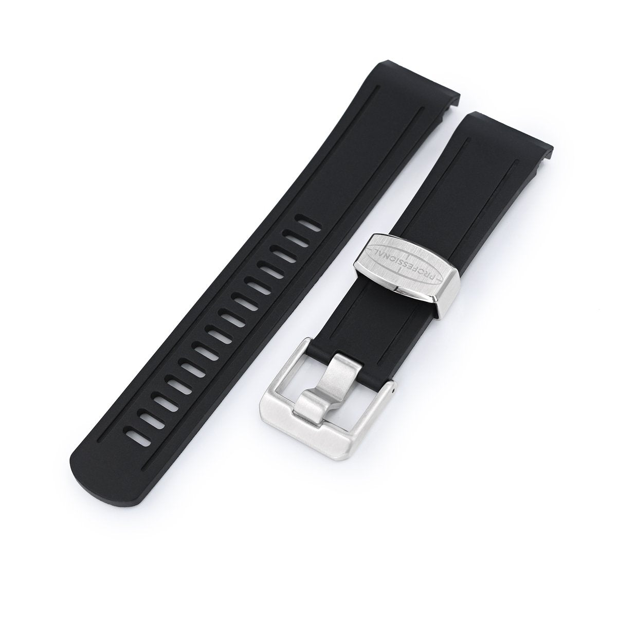 22mm Crafter Blue Black Rubber Curved Lug Watch Band for Seiko Shogun SBDC007 Strapcode Watch Bands