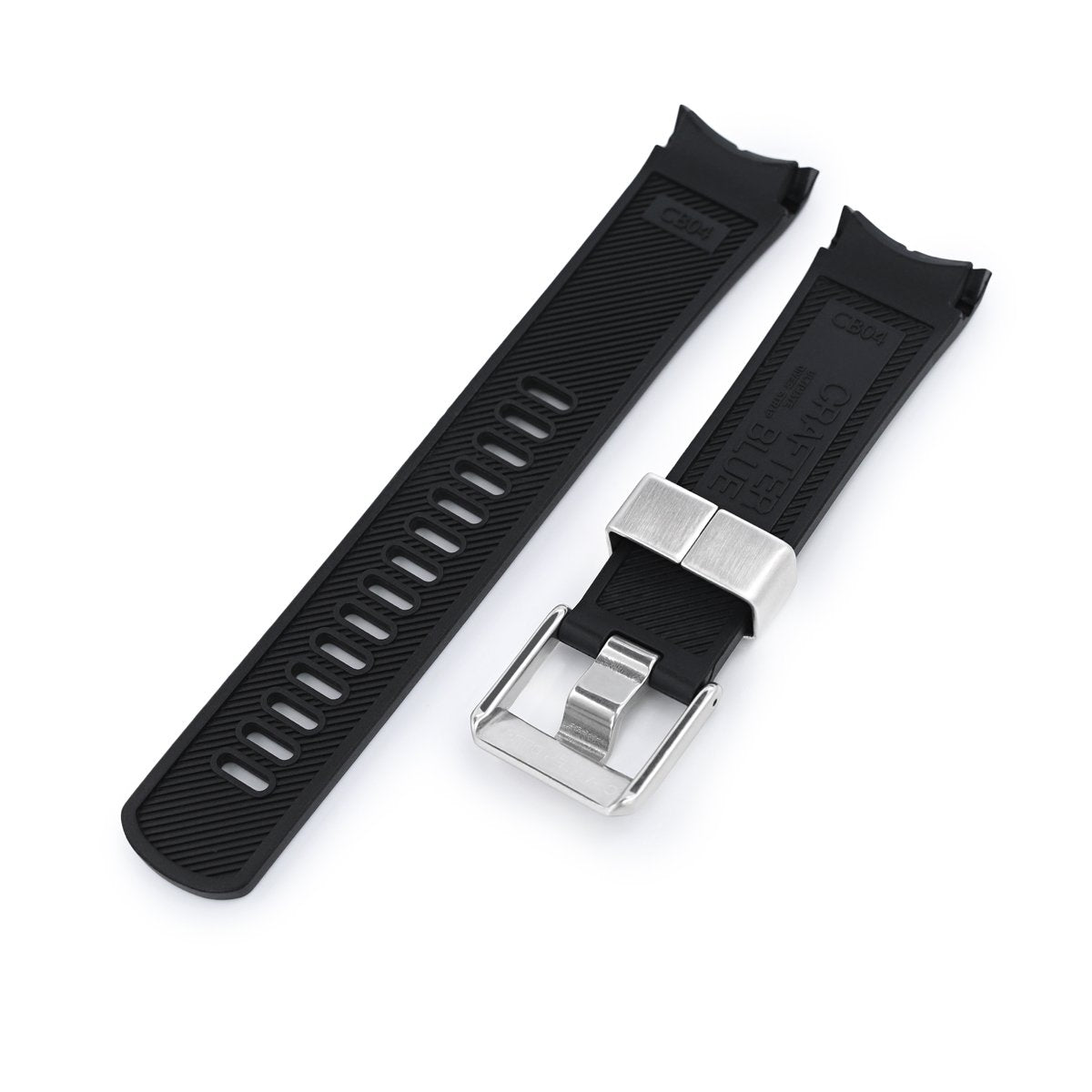 22mm Crafter Blue Black Rubber Curved Lug Watch Band for Seiko Shogun SBDC007 Strapcode Watch Bands