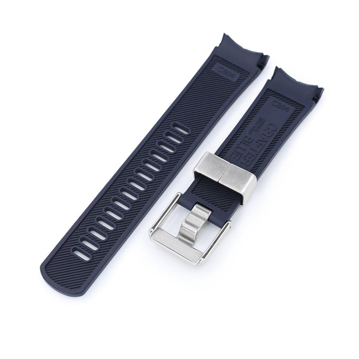 22mm Crafter Blue Navy Blue Rubber Curved Lug Watch Band for Seiko Shogun SBDC007 Strapcode Watch Bands