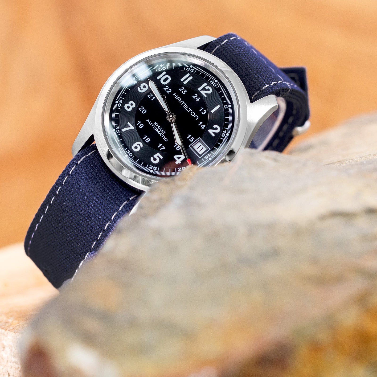 20mm The Flight Deck Canvas Strap, Dark Navy Blue, Brushed Strapcode Watch Bands