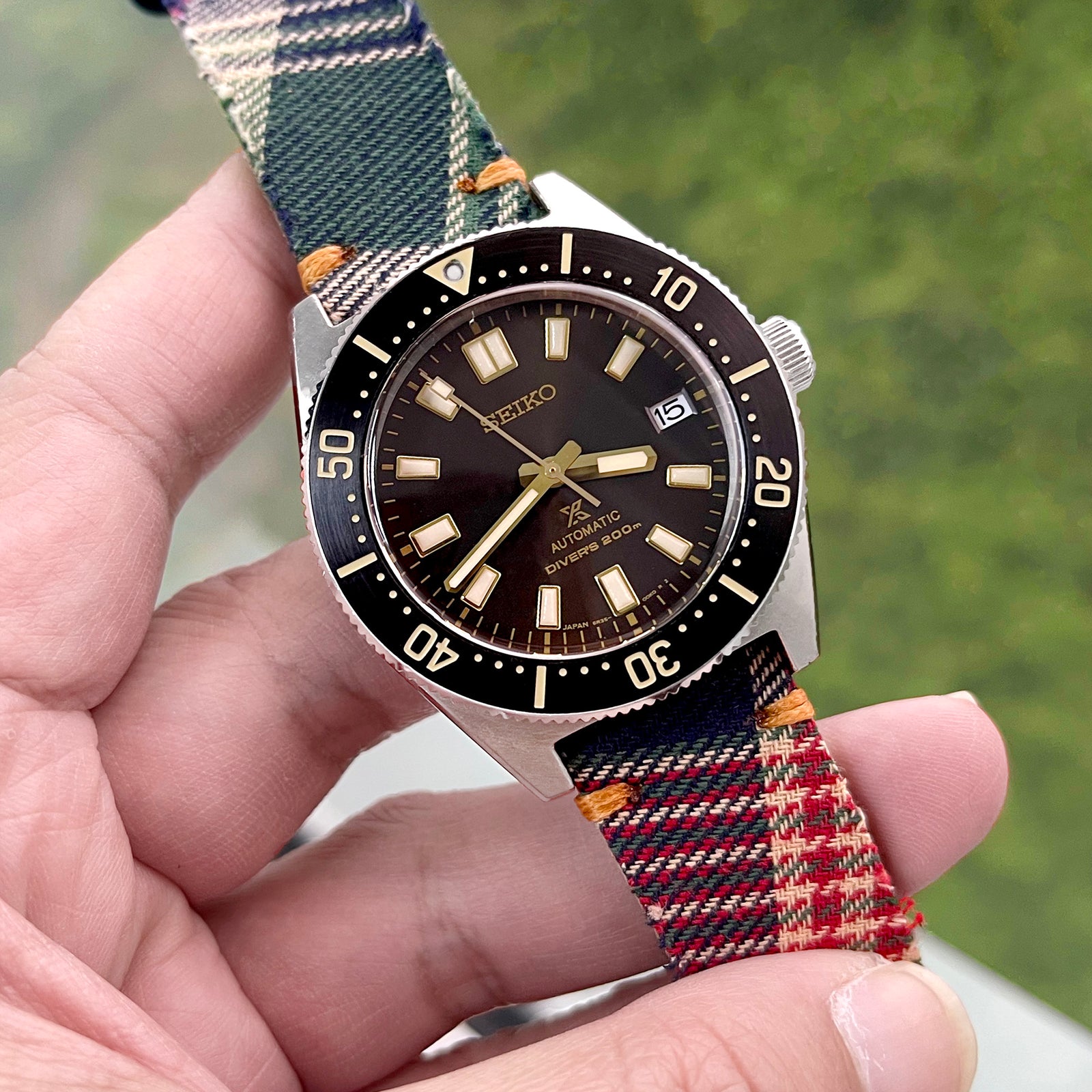 20mm MiLTAT Dundee Tartan Muster Uhrenarmband, braune Nähte