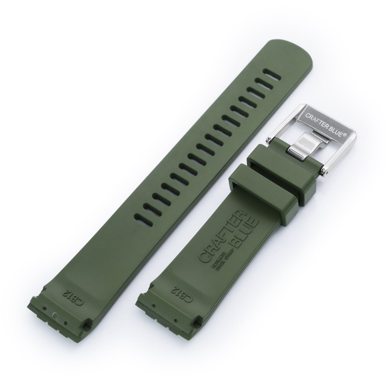 22mm Crafter Blue - CB12 Green Rubber Curved Lug Watch Strap compatible with Seiko new Turtles SRP777 Strapcode Watch Bands