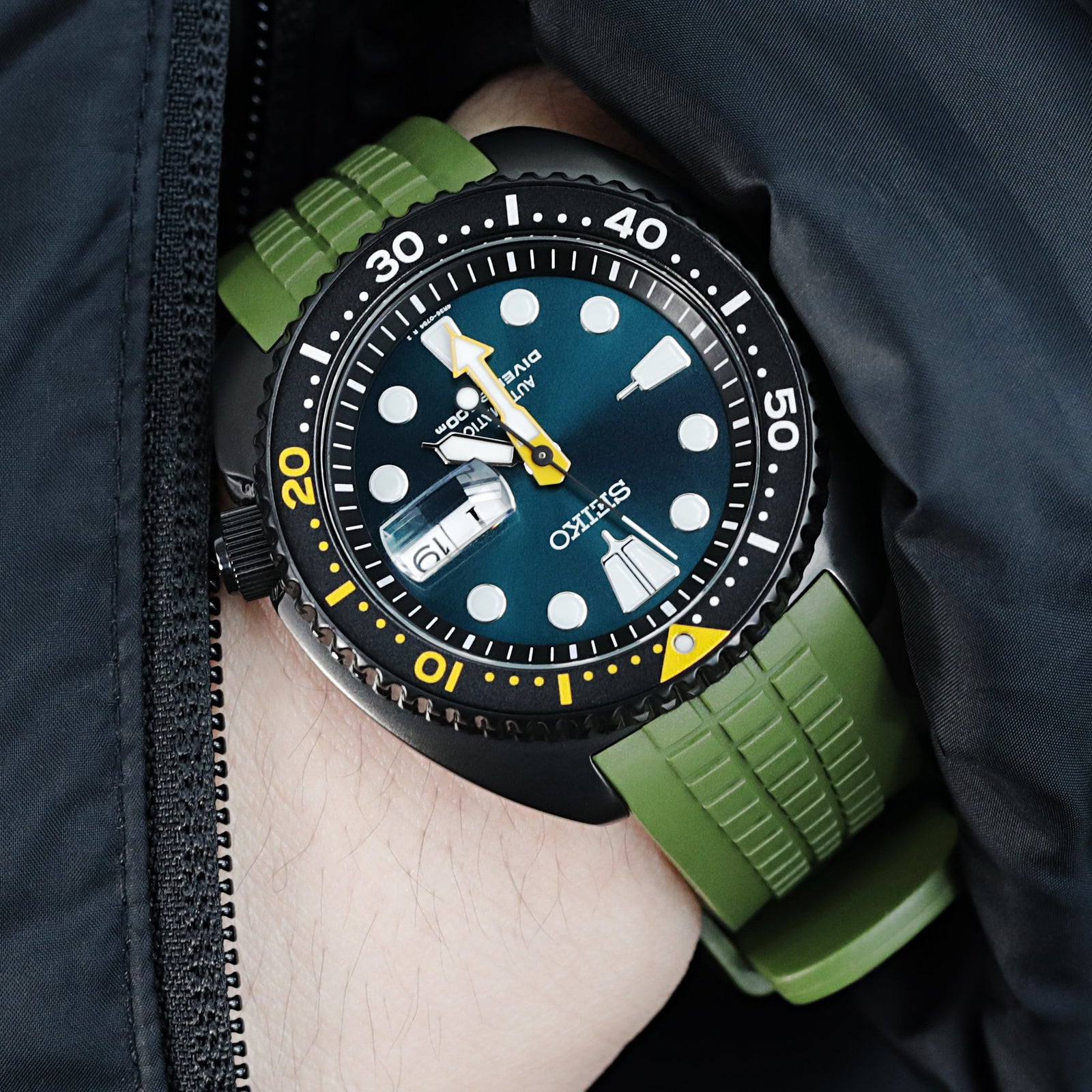 Seiko King Turtle Prospex SRPE05K1 Green Diver Ceramic Insert Strapcode Watch Bands