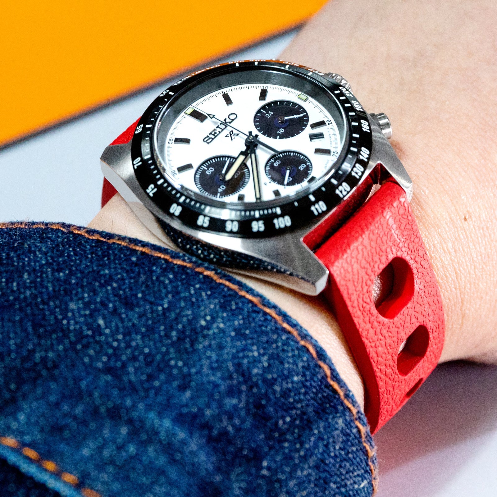 Seiko Speedtimer Panda chronograph SSC813 White Seitona  Strapcode Watch Bands