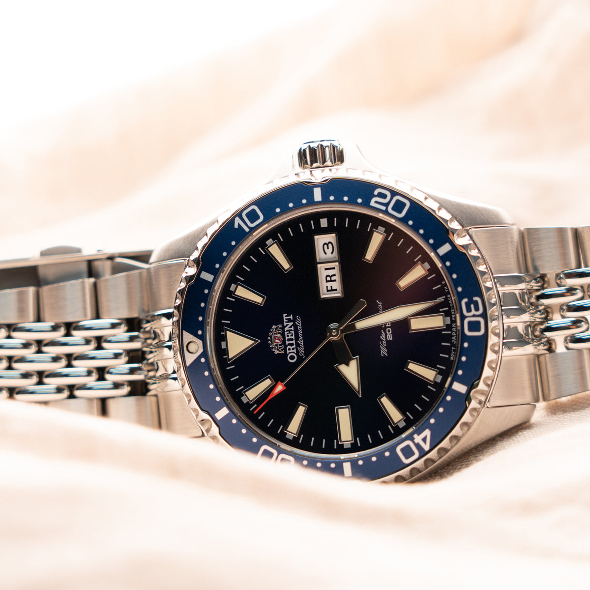 Goma BOR 22mm Stainless Steel Beads of Rice Bracelet for Orient Kamasu