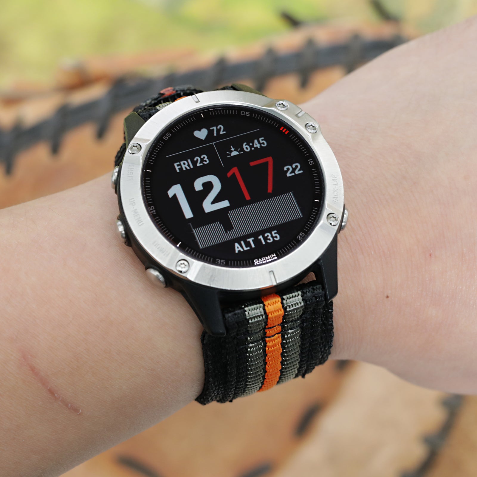 22mm MiLTAT Black Khaki & Orange Stripes 3-D Nylon Hoop and loop Fastener Watch Strap Sandblasted Buckle Strapcode Watch Bands