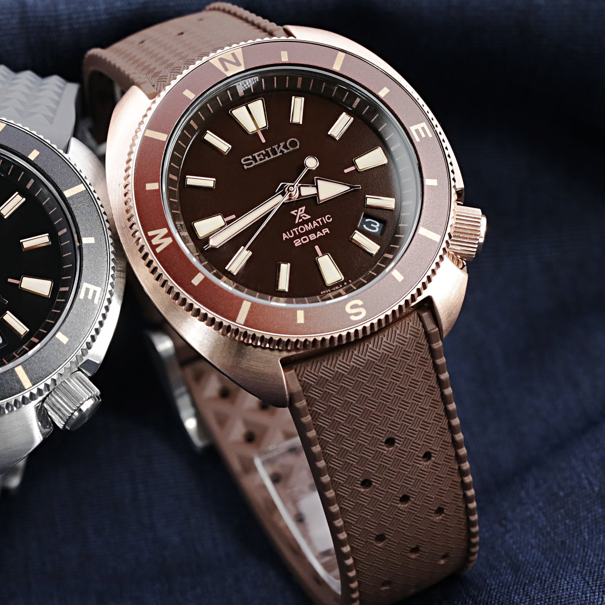 Quick Release Brown Tropical-Style Pro FKM rubber watch strap, 19mm - 23mm