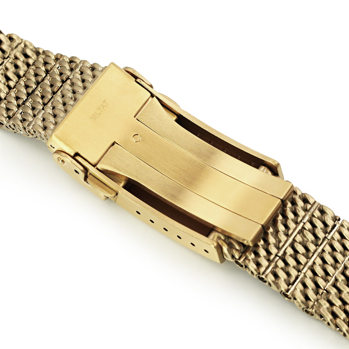 Curved End Massy Mesh Watch Band compatible with Seiko Gold Turtle SRPC44 SRPD46, V-Clasp, Full IP Gold