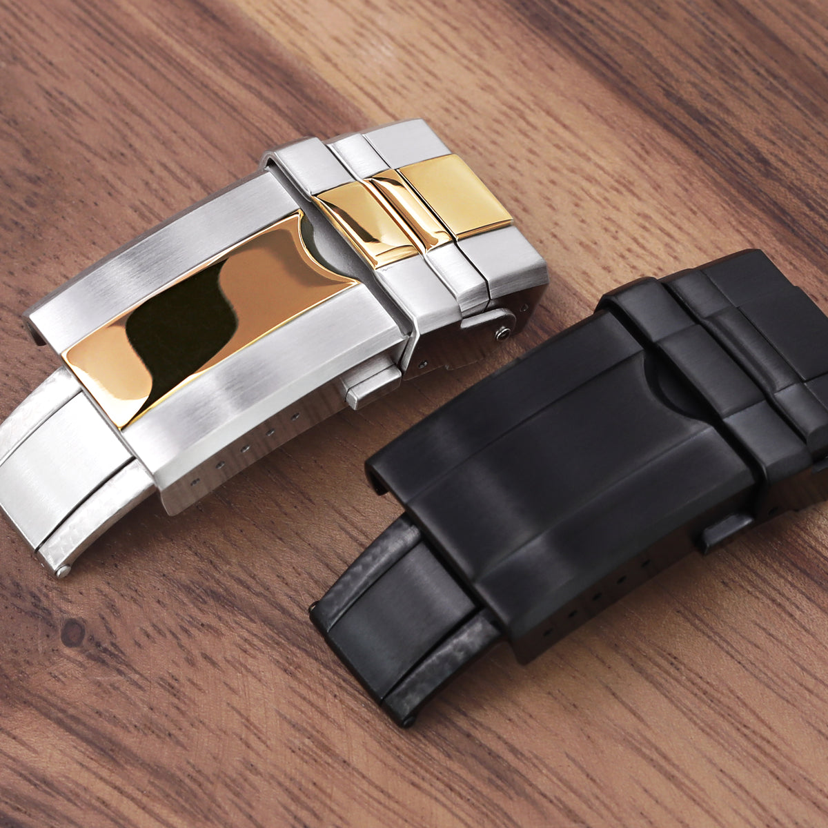 16mm, 18mm or 20mm Solid 316L Stainless Steel Double Locks Turning Clasp, Button Control, PVD Black